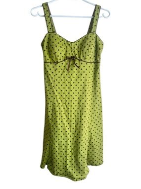 Karin Stevens Green Polka Dot Mini Slip Dress Y2K Cottagecore Mini Bow Detail